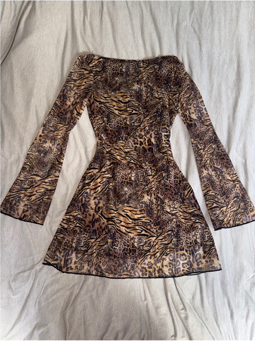 SHEIN Y2K Leopard Tiger Print Bell Sleeve Mini Dress S